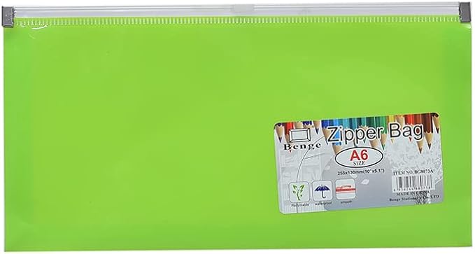 Benge BG8073A Water Proof Zipper Bag For A6 Size 255 x 130mm - Mint green
